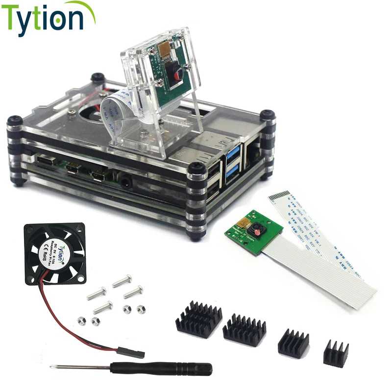 Чехол Raspberry Pi 4 B с радиатором для установки камеры, держателем для камеры, вентилятором охлаждения и 9-слойным акриловым чехлом и камерой Компьютерные комплектующие