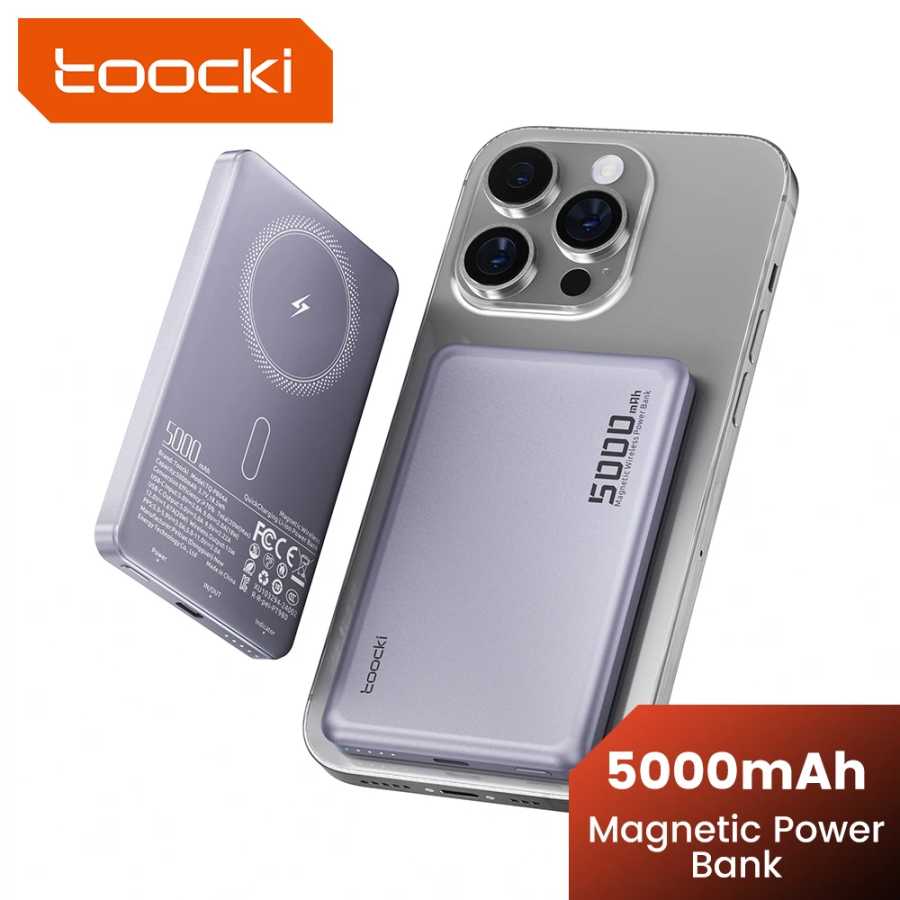 Магнитный Power Bank Toocki 5000 мАч 15 Вт с беспроводной зарядкой для MagSafe, внешний аккумулятор PD 20 Вт для iPhone 17 16 15 14 13 Pro Max Аксессуары для мобильных телефонов