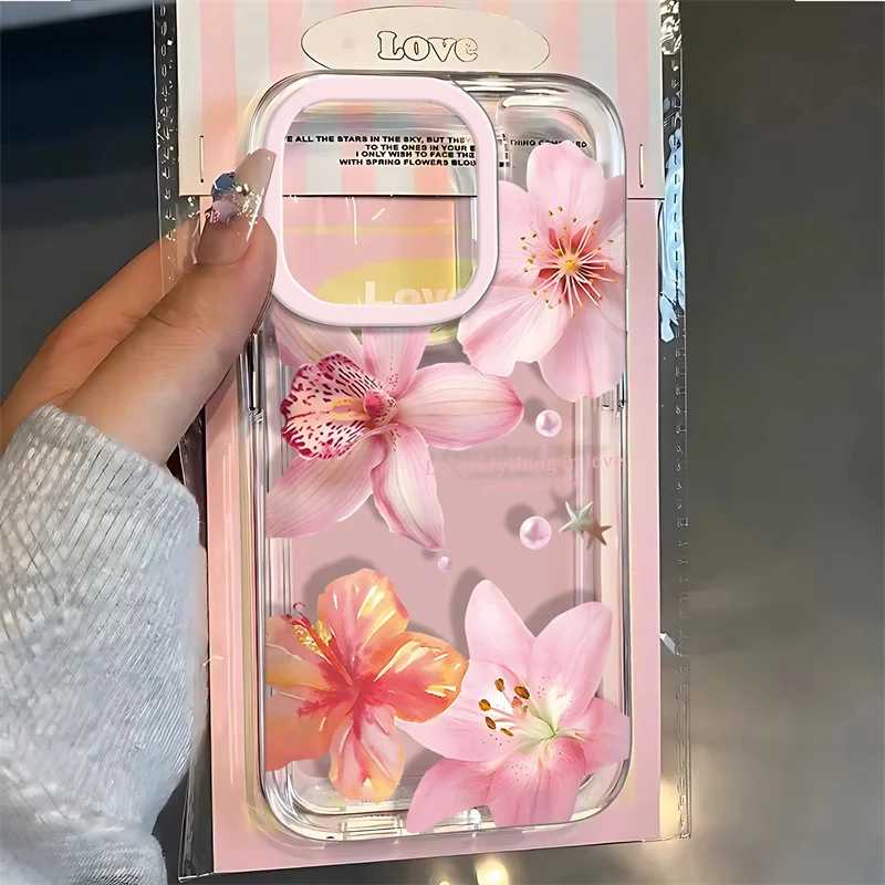 Чехол для телефона с узором розовой лилии для iPhone 16 17 16e 15 14 13 12 11 Pro Max X XR XSMax 7 8 Plus SE2, прозрачный мягкий чехол Чехлы и чехлы для мобильных телефонов