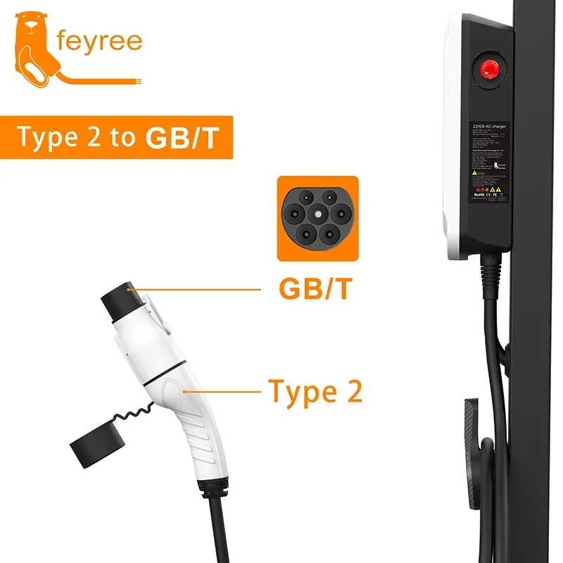 Адаптер зарядного устройства для электромобилей Feyree Type 2, конвертер IEC 62196-2 в ГБ/Т для стандартной зарядки электромобилей в Китае, разъем EV 16A 32A Новая Энергия транспортного средства Детали и аксессуары