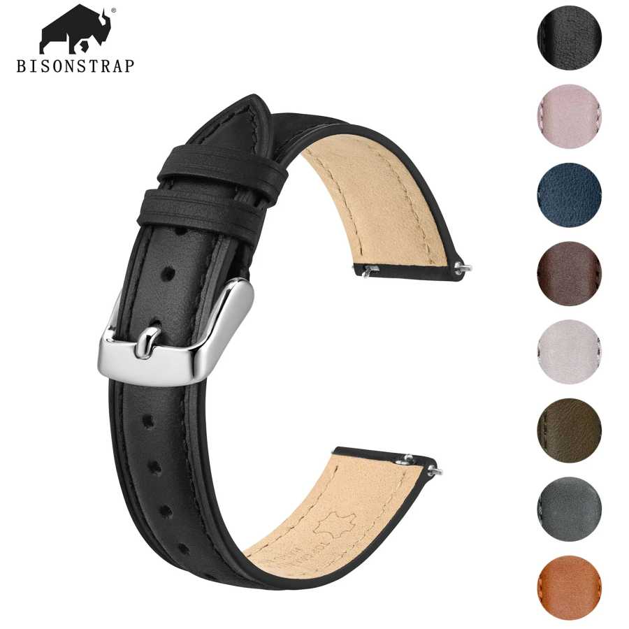 BISONSTRAP кожаный ремешок для часов для женщин, 12 мм, 14 мм, 15 мм, 16 мм, 18 мм, 20 мм, быстросъемный сменный браслет Аксессуары для часов