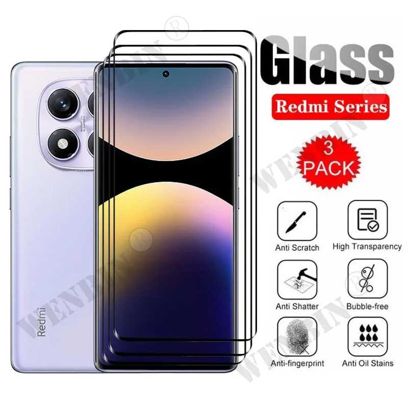 3 шт. Защитное стекло для Redmi Note 14 15 / Note 14 15 Pro / Note 14 15 Pro Plus, изогнутое, с полным покрытием экрана 