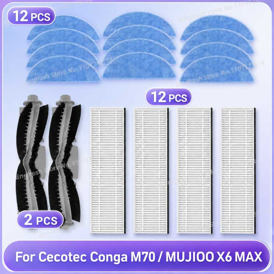 Подходит для ( Cecotec Conga M70 / Conga M70 Genesis / MUJIOO X6 MAX ) Запчасти для пылесоса Основная роликовая щётка HEPA-фильтр Ткань для швабры Аксессуары Запчасти для бытовой техники