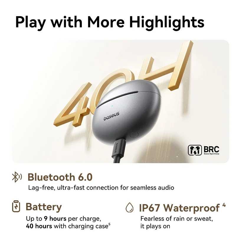 Фотография №5 товара Baseus MC1 Pro Наушники-клипсы Беспроводные наушники Bluetooth 6.0 Hi-Res Ультра