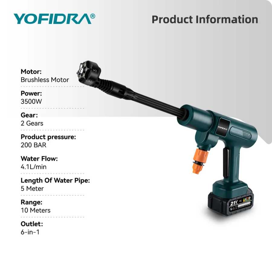 Фотография №5 товара Беспроводная мойка высокого давления YOFIDRA 3500W 200Bar с бесщеточным двигателем,