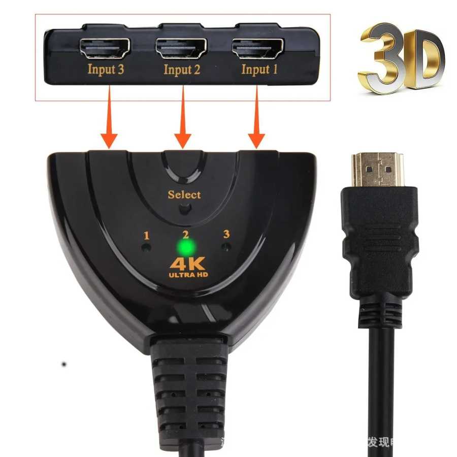 Фотография №2 товара HDMI-совместимый коммутатор 4K*2K 3D Mini с 3 портами 1.4b, 4K-переключатель-сплиттер