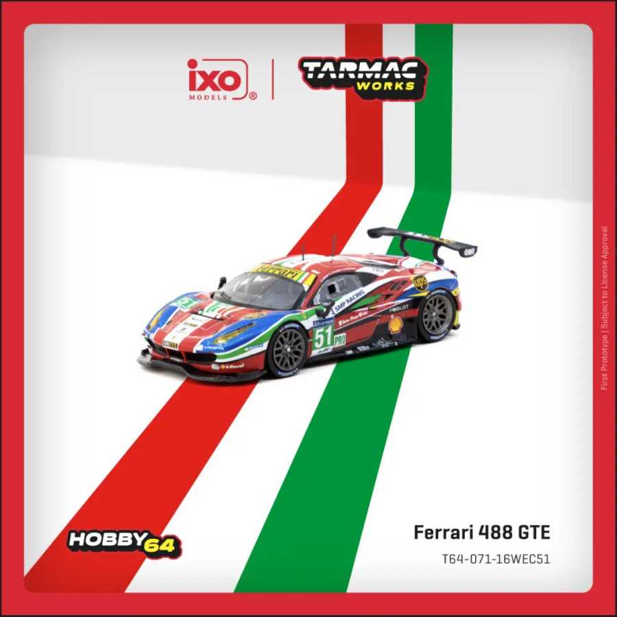 В наличии: Коллекционная модель автомобиля Tarmac Works Ferrari 488 GTE 24h Le Mans 2016, масштаб 1:64, литая под давлением Играйте в транспортные средства и модели
