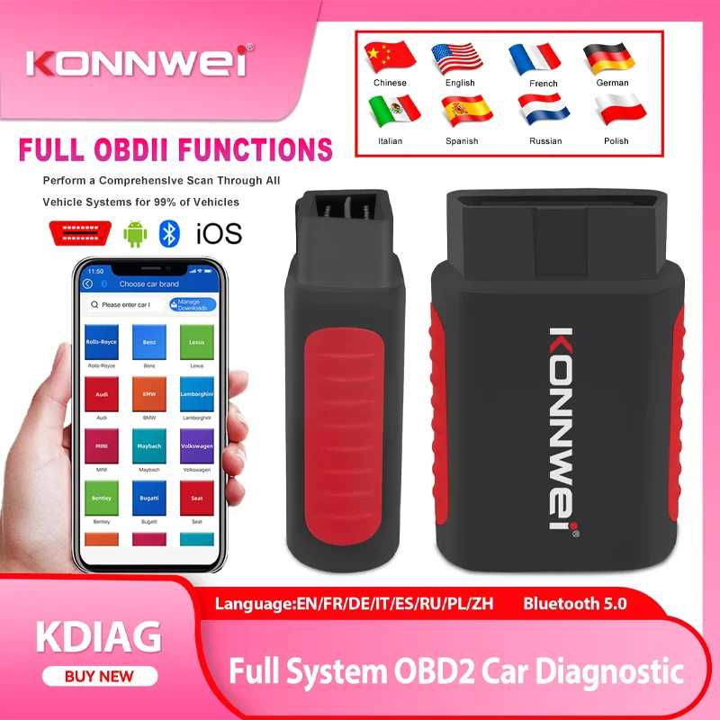 Автосканер KONNWEI KDIAG Full System OBD 2 с функцией сброса SAS, ABS, EPB, программатором ECU, Bluetooth, диагностический инструмент для автомобилей, аналог Thinkdiag Инструмент для ремонта автомобилей