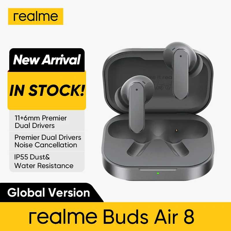 Глобальная версия realme Buds Air 8 с ультраэффективным шумоподавлением 55 дБ, беспроводные наушники Bluetooth 5.4, поддержка LHDC 5.0, IP55 Портативное аудио и видео