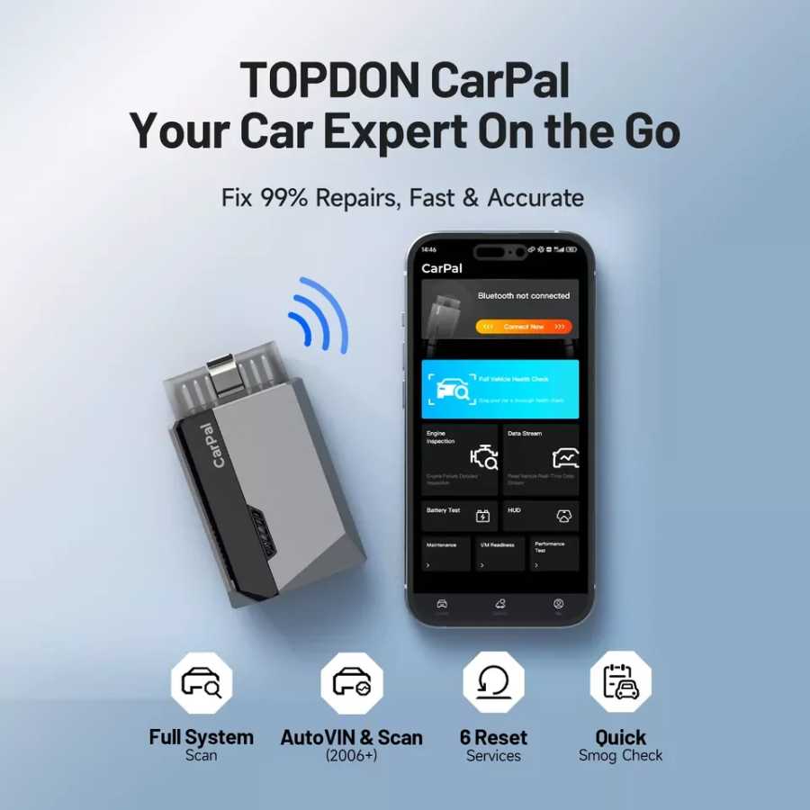 Фотография №2 товара OBD2 сканер TOPDON Carpal, Bluetooth для всех автомобилей, диагностический инструмент,