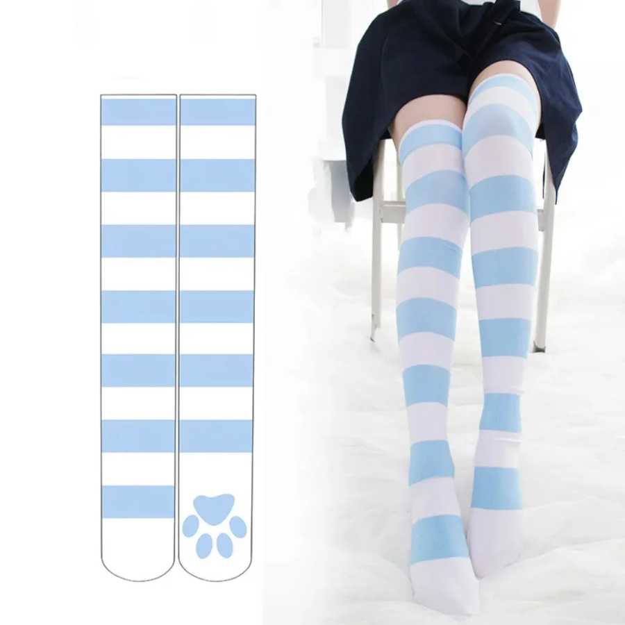Фотография №1 товара Розовые полоски Kawaii Cat Paw Print Чулки Лолита Готические бархатные