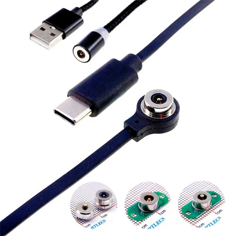 Магнитный USB-кабель для зарядки с разъемом Pogo Pin, USB Type-C, Micro USB, LED-индикатором, для мобильных телефонов (штекер-гнездо) Электрика