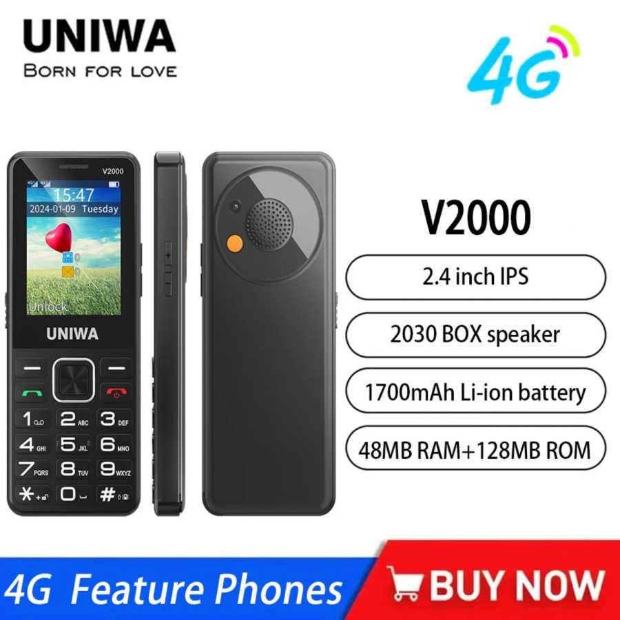 UNIWA V2000 4G Телефон с клавиатурой 2,4 дюйма, большая кнопка, громкая громкость, двойной SlM, 1700 мАч, Россия, иврит, клавиатура, телефоны для пожилых людей Мобильные телефоны