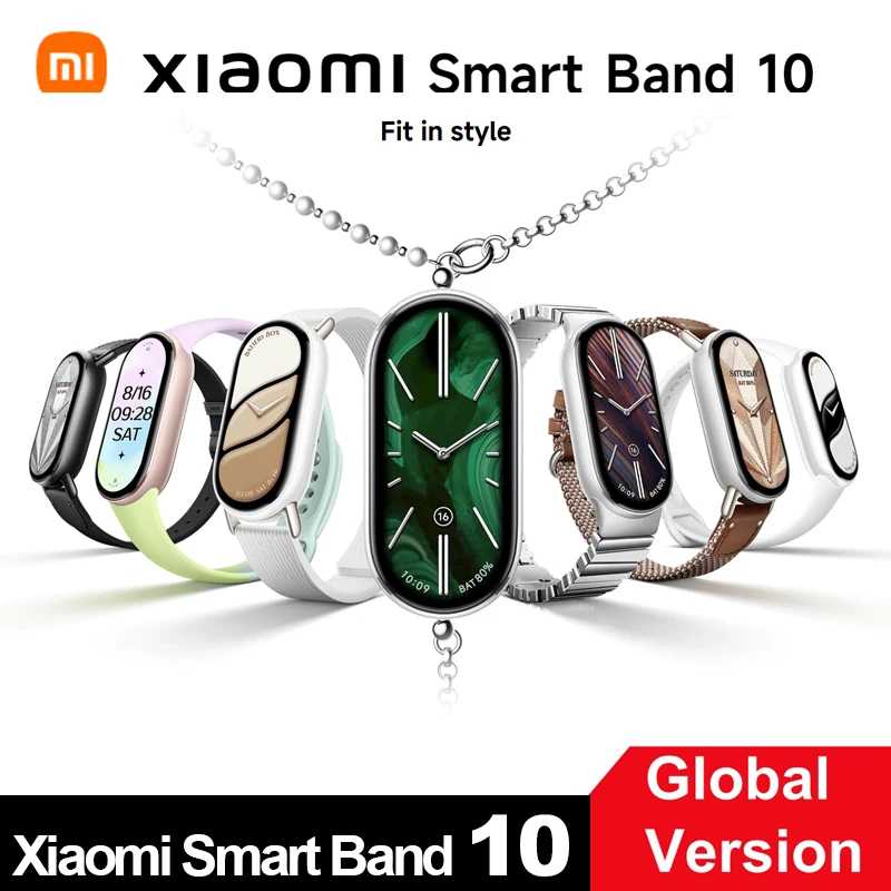 Глобальная версия Xiaomi Smart Band 10 с AMOLED-дисплеем 1,72 дюйма, 21-дневным временем автономной работы, 150+ спортивными режимами, функцией трансляции данных о сердечном ритме, умные часы с защитой от воды 5ATM 