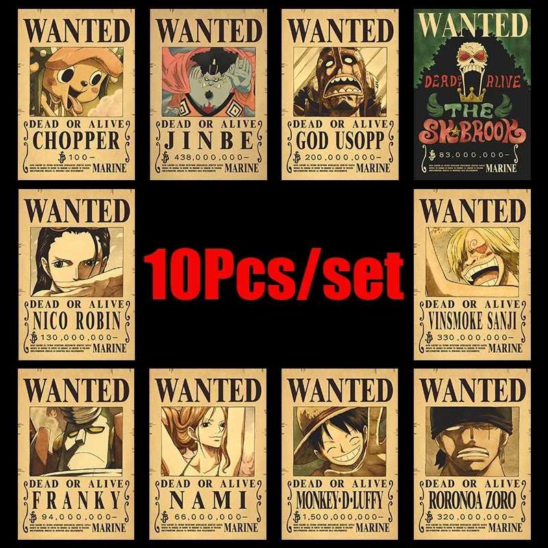 Фотография №3 товара 10 шт., аниме One Piece Luffy Wanted, винтажные постеры, набор
