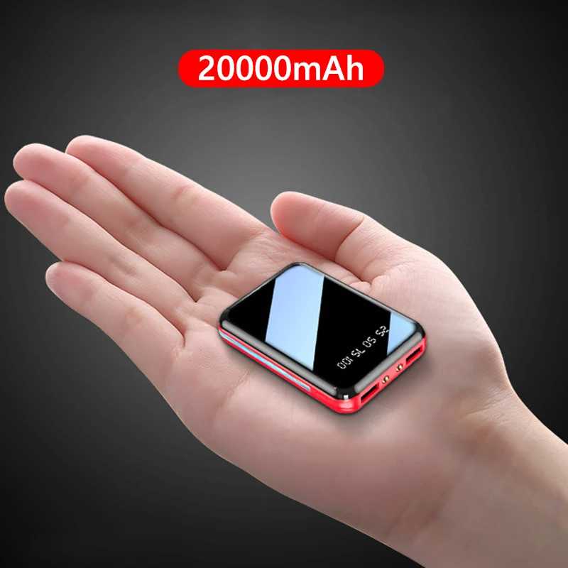 20000 мАч Mini Power Bank Портативное зарядное устройство Зеркальный экран Светодиодный цифровой внешний аккумулятор Powerbank для iPhone Xiaomi Huawei Samsung Аксессуары для мобильных телефонов