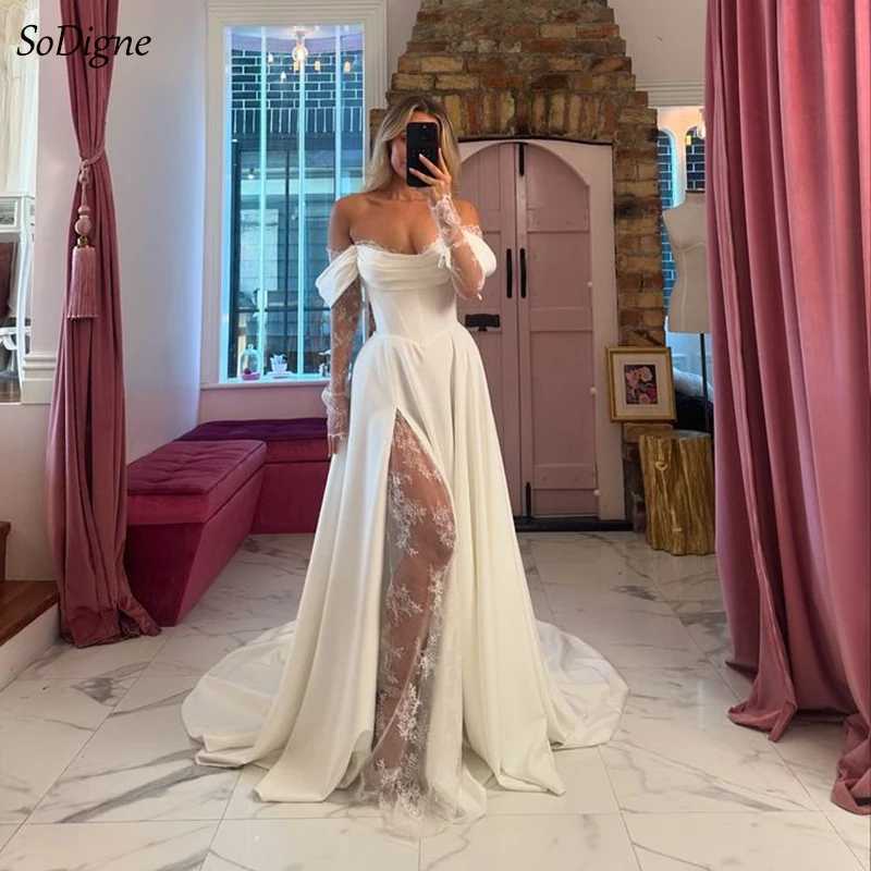 Фотография №1 товара Свадебные платья SoDigne А-силуэта с открытыми плечами и длинными рукавами