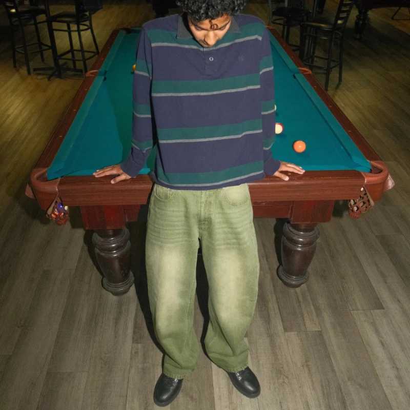 Фотография №3 товара Джинсы Y2K Street Matcha Denim с карманами, зеленые, с вышивкой