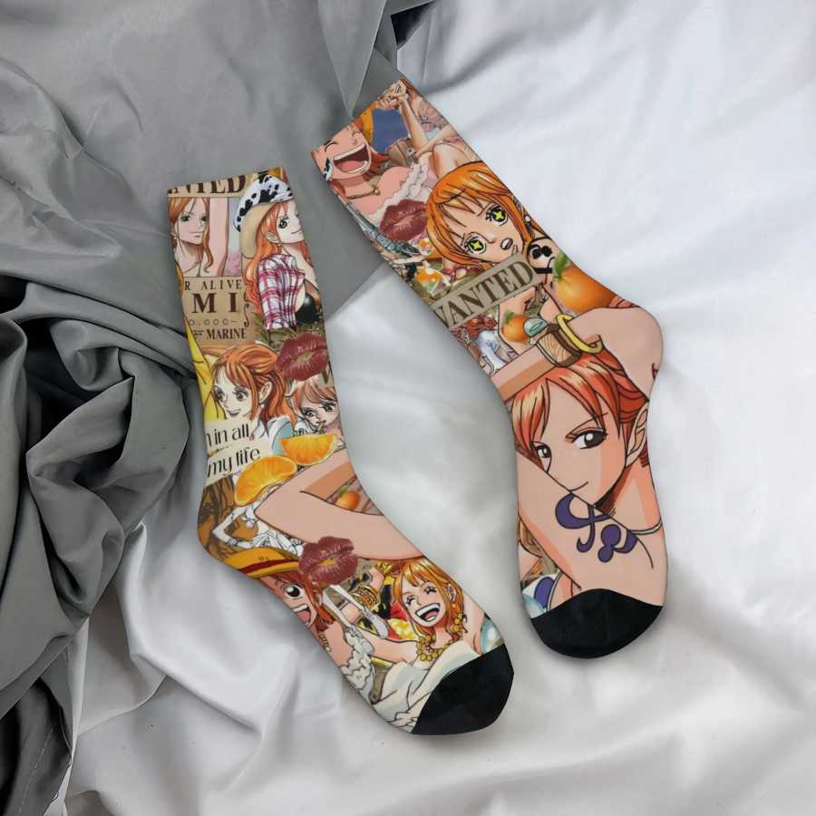 Забавные носки с изображением Нами из One Piece, коллаж, узор в стиле Харадзюку, качественные мужские носки с принтом, оригинальные мужские носки Мужские носки