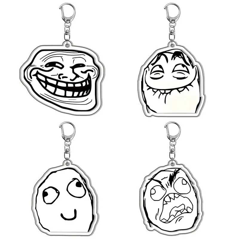 Забавный брелок TrollFace для аксессуаров, сумка NoMeGusta Rage Face ForeverAlone, кулон, брелок, кольцо, брелок, ювелирные изделия, подарки для фанатов Индивидуальные украшения