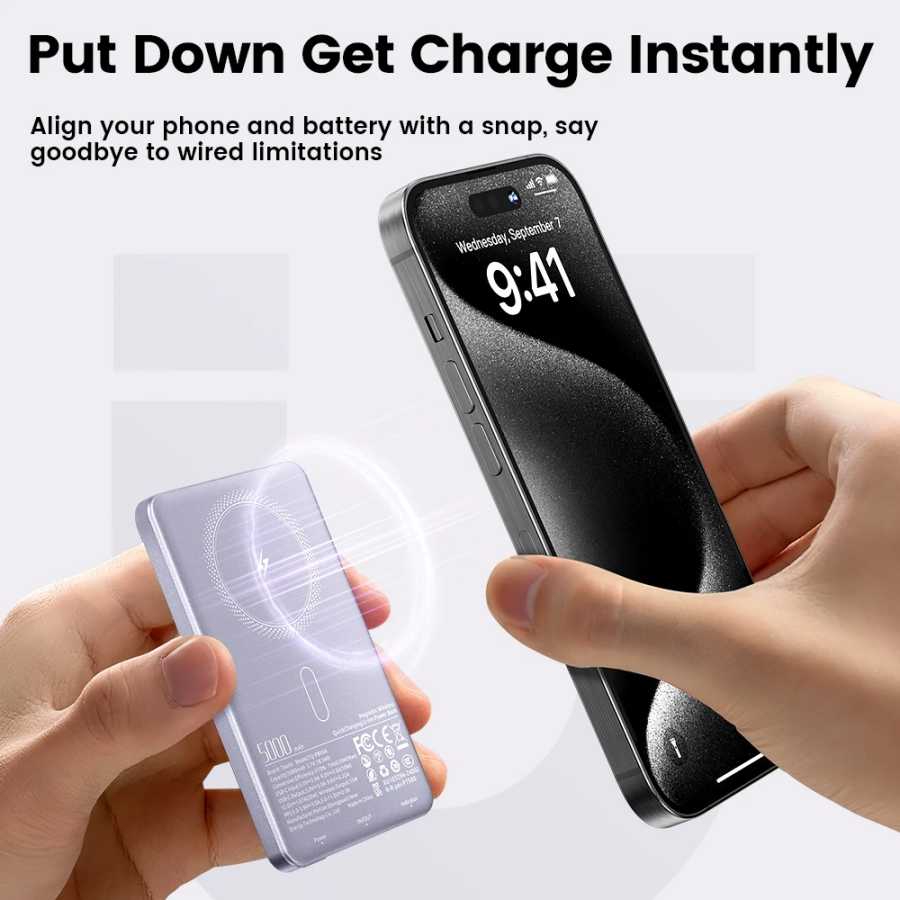 Фотография №1 товара Магнитный Power Bank Toocki 5000 мАч 15 Вт с беспроводной