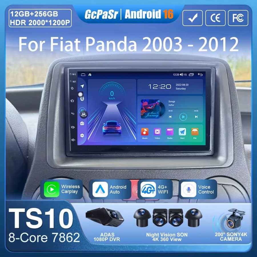 Автомобильный радиоприемник Carplay для Fiat Panda 2003 2004 2005 2006-2012 навигация GPS Android авто мультимедийный плеер стерео без 2din 5G WiFi Автоэлектроника