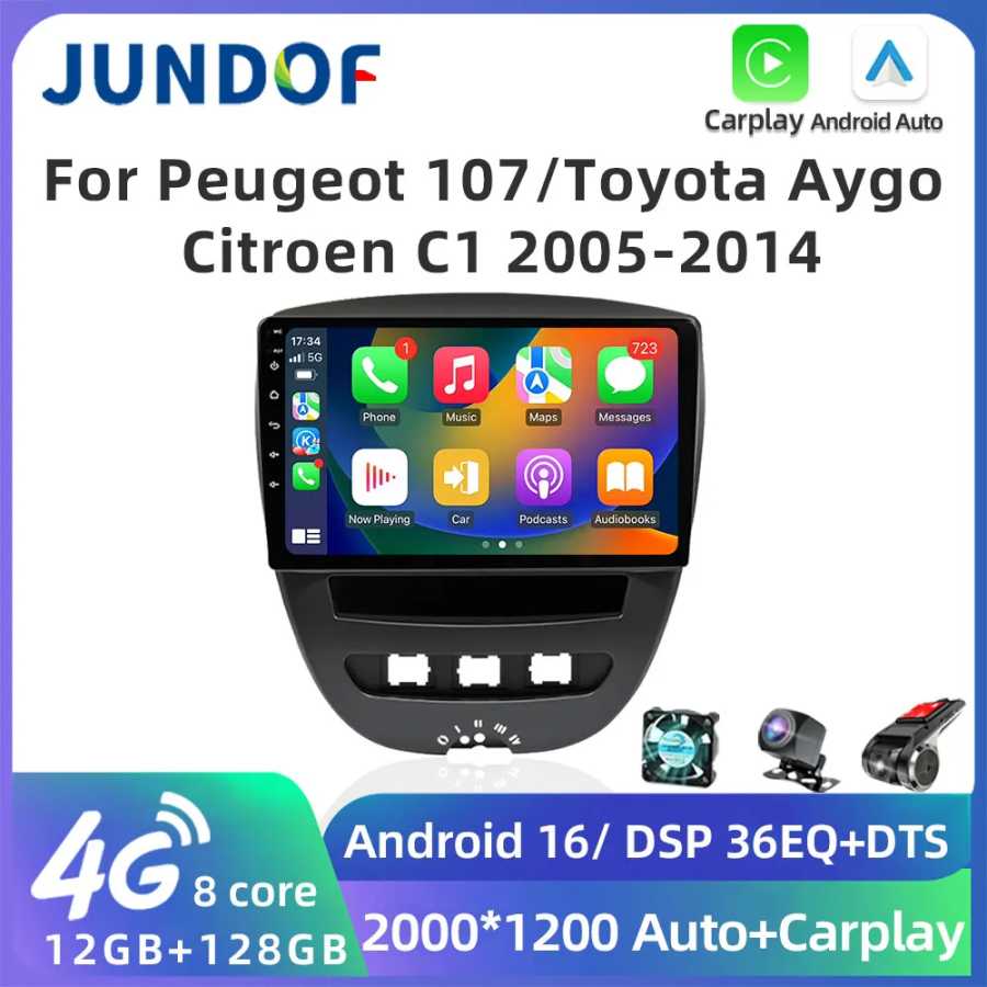 Автомобильный мультимедийный плеер Android 16 2 Din для Peugeot 107 Toyota Aygo Citroen C1 2005-2014, головное устройство, стерео GPS-навигация BT WIFI 