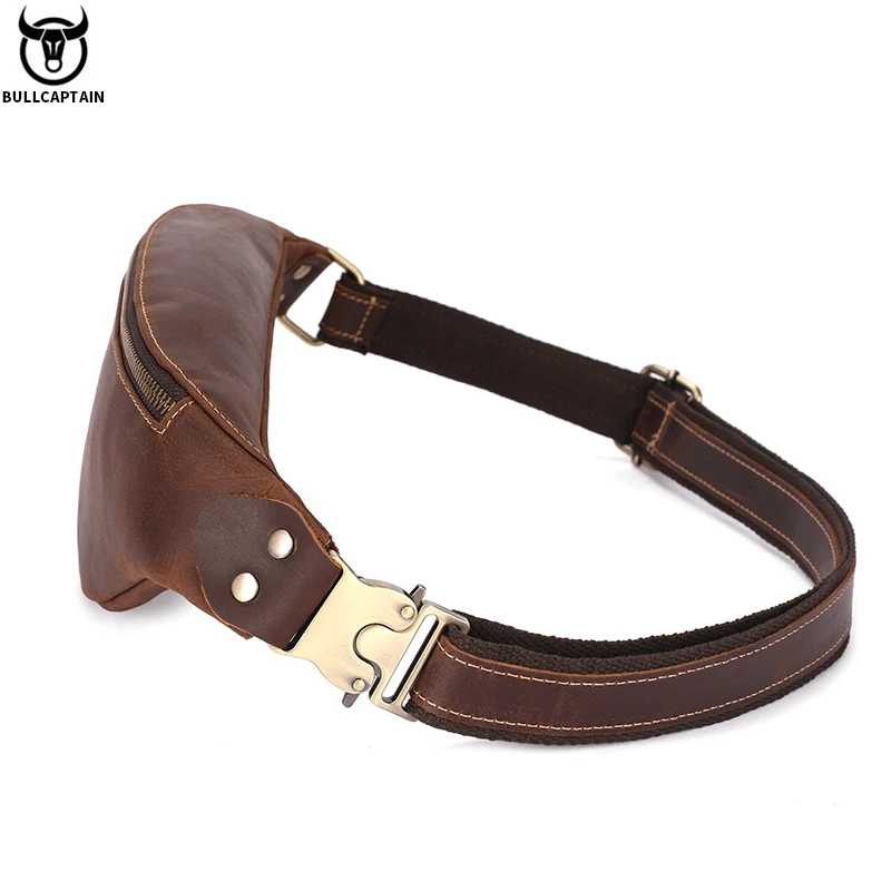 Фотография №4 товара BULLCAPTAIN Мужская кожаная поясная сумка Crazy Horse, классическая ретро сумка