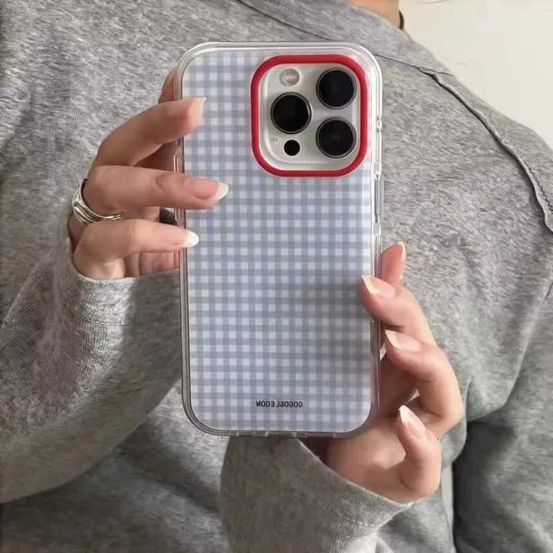 Модный синий чехол для телефона с клетчатым узором в виде сетки для iPhone 17 16e 15 14 13 12 11 Pro Max X XR XSMax 7 8 Air Plus Clear Cover 