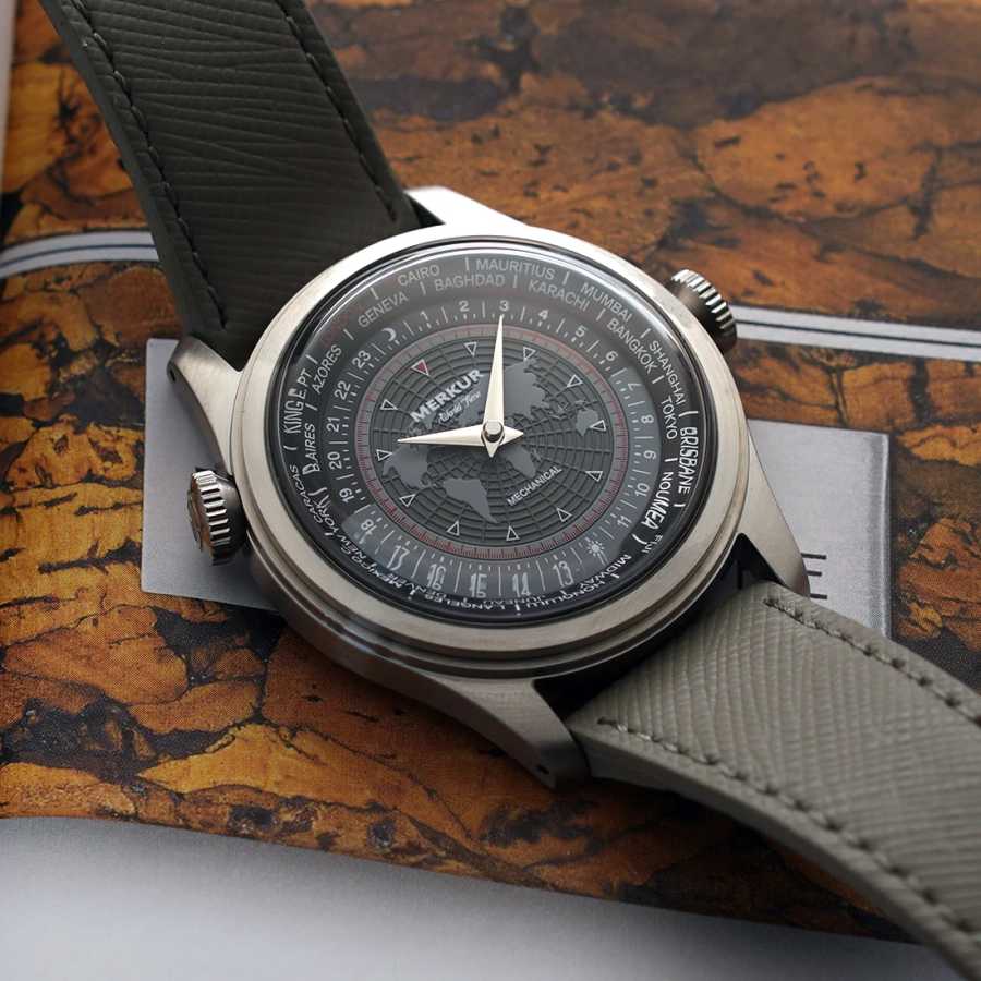 НОВЫЕ часы Merkur Dual Crown World Time, ретро ручные механические часы для мужчин, винтажные часы 38 мм, Reloj Hombre Мужские часы