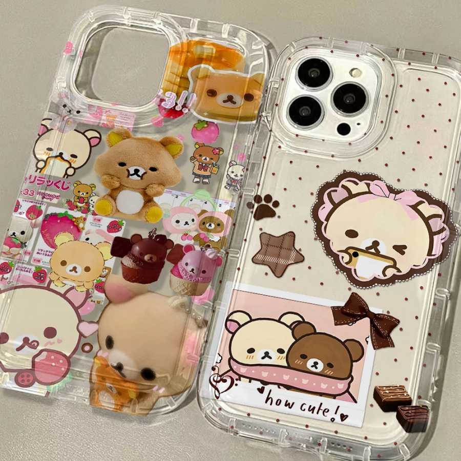 Чехол для телефона iPhone 17, 16e 16, 15, 14, 13, 12, 11 Pro Max 7, 8 Plus X XR XSMax, подушка безопасности, прозрачный чехол с рисунком R-Rilakkumas Чехлы и чехлы для мобильных телефонов