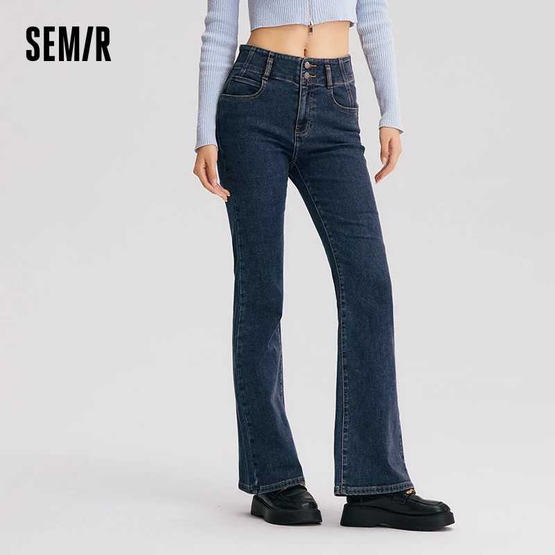 Женские джинсы-клеш Semir с высокой талией, Зимние флисовые брюки-клеш с длинными штанинами, новинка 2024 Джинсы（Новые）