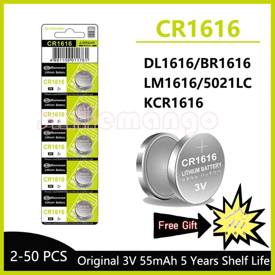 Новый 3 В 50 мАч CR1616 высококачественный кнопочный аккумулятор CR 1616 DL1616 BR1616 5021LC LM1616 для часов, автомобильный пульт дистанционного управления, литиевая батарея Аксессуары и запчасти