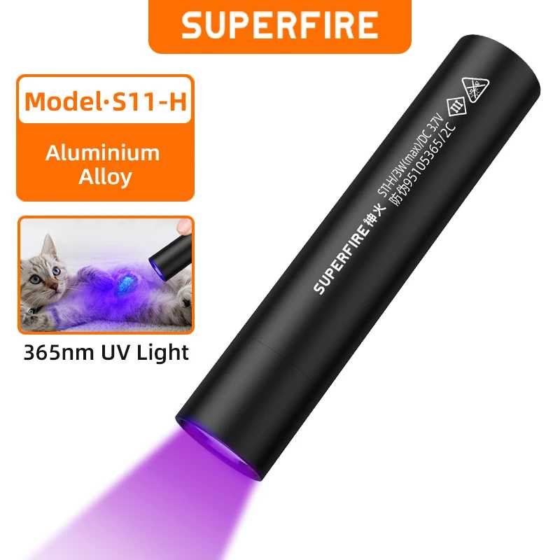 SUPERFIRE S11-H УФ-фонарик 365/395 нм портативный мини-ультрафиолетовый фонарик фиолетовый свет моча домашних животных скорпион УФ-лампа детектор инструменты Портативное освещение