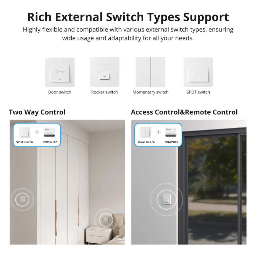 Фотография №1 товара SONOFF ZBMINIR2 Extreme Zigbee Smart Switch Съемное реле Внешний переключатель