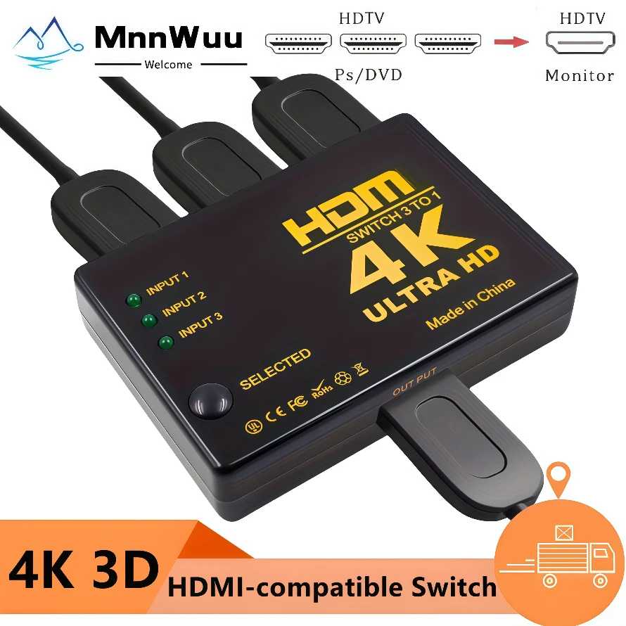 3-портовый HDMI-совместимый переключатель 4K 3D HDMI-совместимый коммутатор VIdeo 3 входа 1 выход KVM-переключатели для ПК, ноутбука, Xbox, PS4, DVD-телевизора Компьютерная периферия