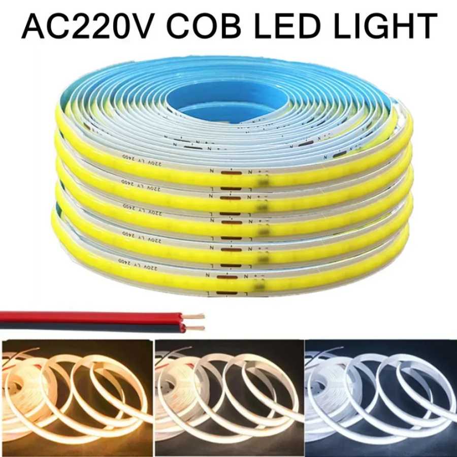 Светодиодная лента COB 220 В Гибкая лента Smart IC Не требуется драйвер Высокая яркость 240 светодиодов Линейное освещение RA95 Теплый белый 1-5 м Светодиодная подсветка