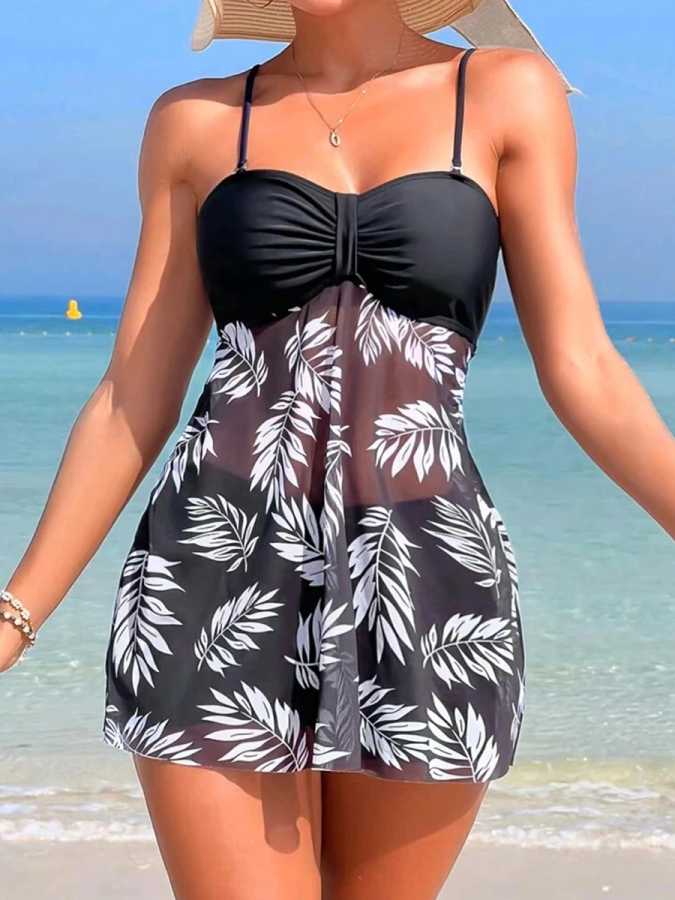 Купальник-танкини 2026 с шортами, женский, с принтом, на подкладке, для плавания и пляжа, летний Спортивная одежда