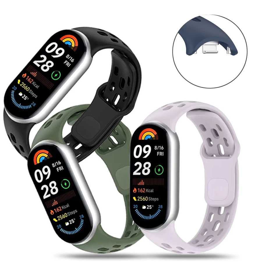 Силиконовый ремешок для часов Xiaomi Band 10 9 8, спортивный дышащий сменный ремешок для умных часов, браслет для Xiaomi Mi Band 8 9 10 Умная электроника