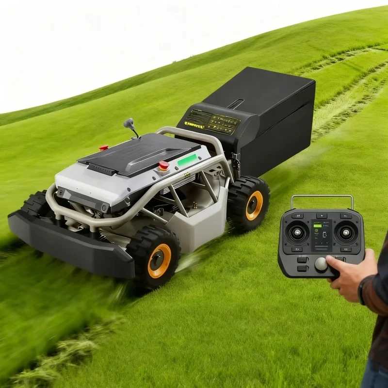 Газонокосилка с дистанционным управлением, индивидуальная настройка, 4WD, 75% 37 &deg; Газонокосилка для крутых склонов (версия с широкими колесами) с интеллектуальным дистанционным управлением Сельскохозяйственная техника и расходные материалы