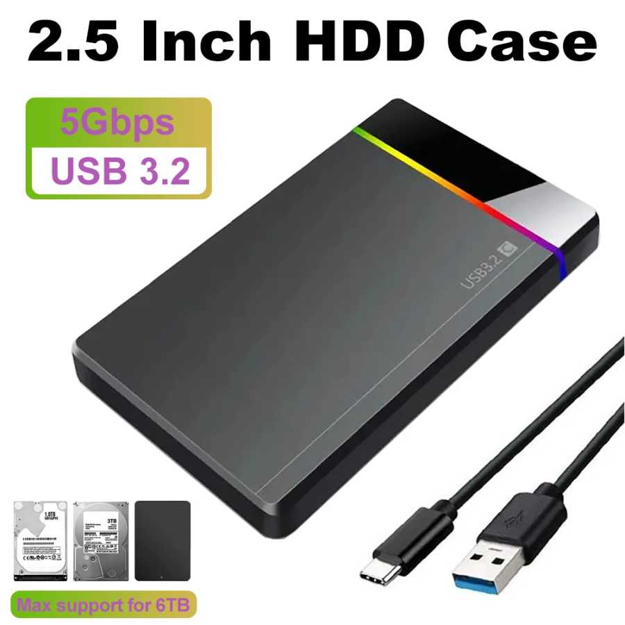 2,5-дюймовый мобильный жесткий диск RGB без инструментов USB 3.2 5 Гбит/с для ноутбука Твердотельный механический жесткий диск SSD Корпус для жесткого диска типа C 3.1 Хранение данных