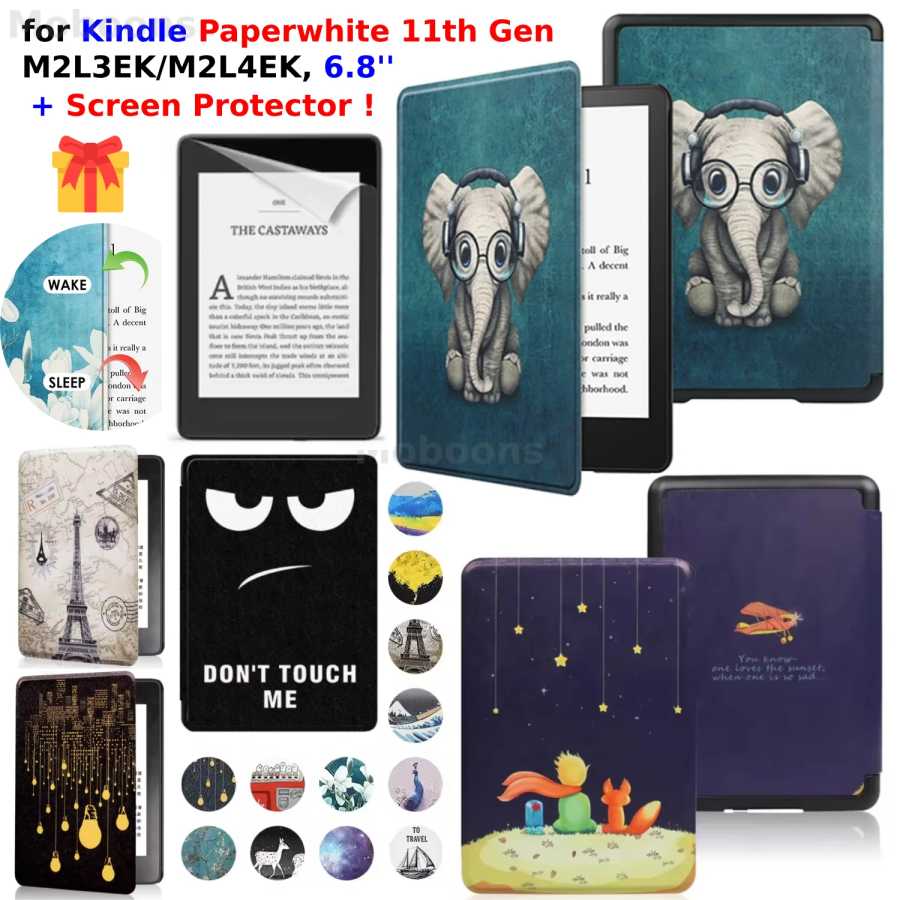 Чехол для Kindle Paperwhite 11 поколения 6.8 дюймов 2021 (M2L3EK/M2L4EK) - Чехол из искусственной кожи с авто-включением/выключением + HD защитная пленка | Защитный корпус для электронной книги Аксессуары и запчасти для планшетов