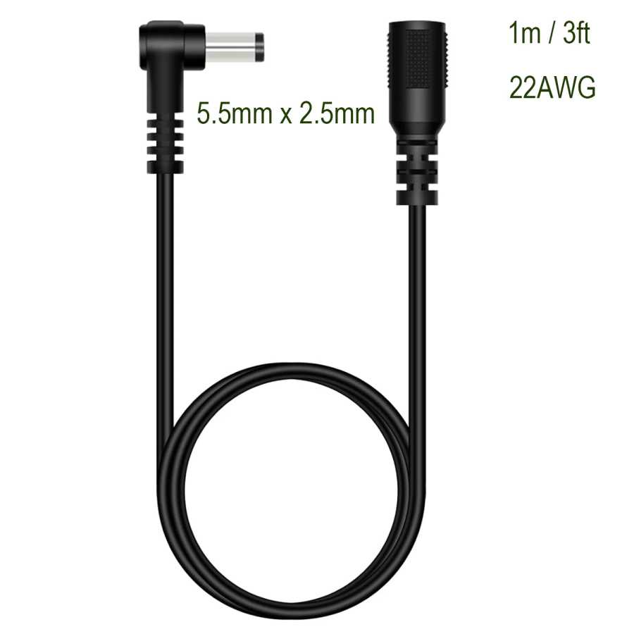 Кабель-удлинитель 1м, 22AWG, DC 5.5мм x 2.5мм, штекер (папа) под прямым углом - гнездо (мама) для IP-камер, систем видеонаблюдения, светодиодных лент Компьютерная периферия