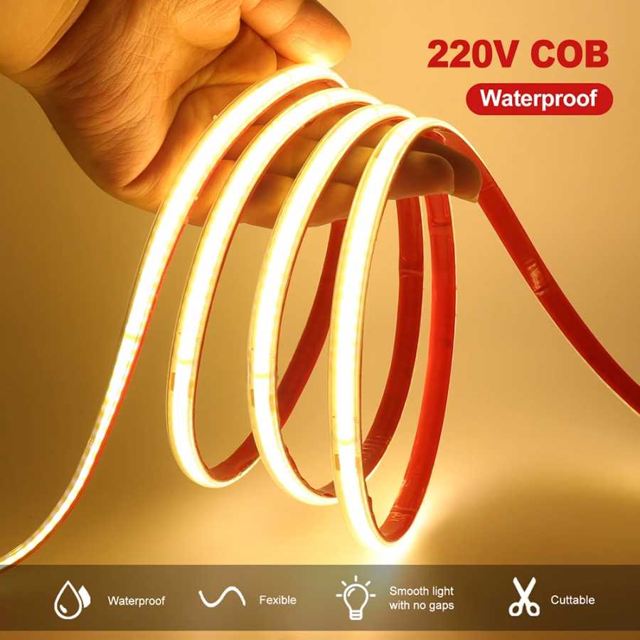 Фотография №4 товара Светодиодная лента COB 220В, 240 светодиодов/м, яркая, водонепроницаемая, со встроенным
