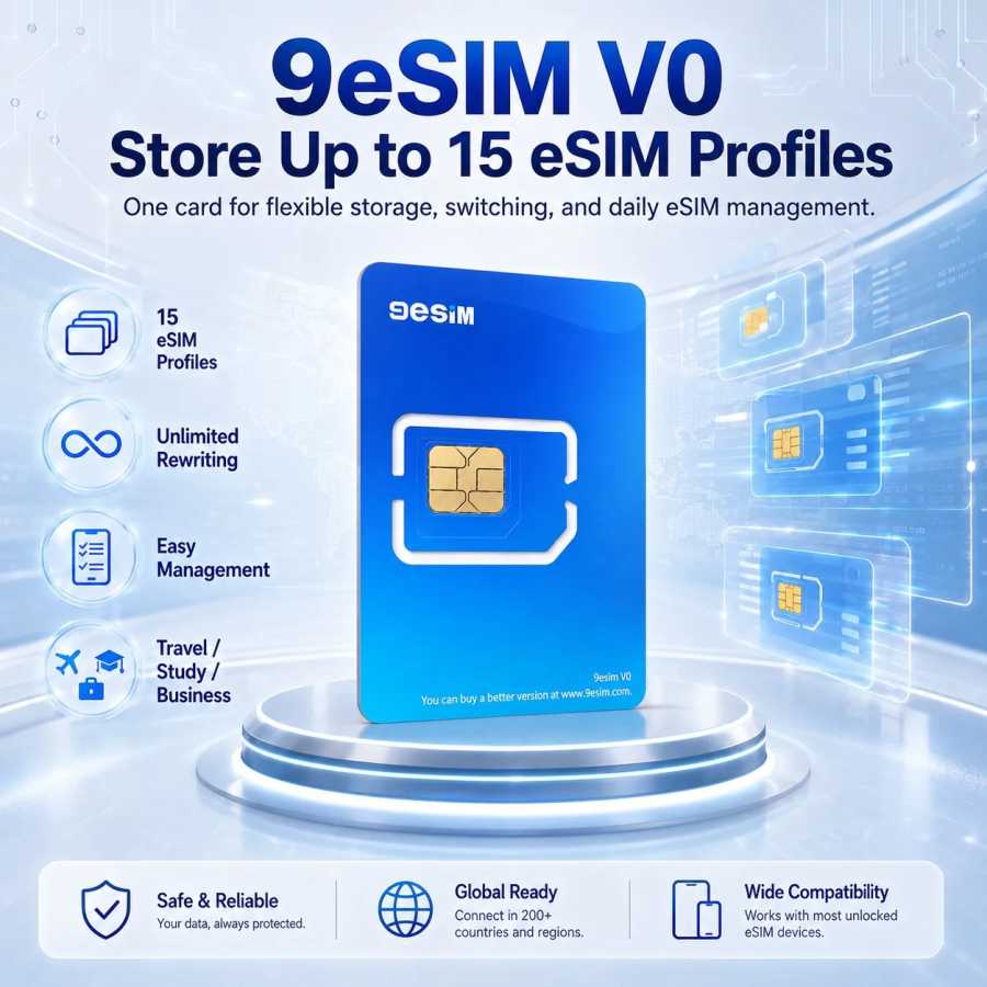 9eSIM V0 Глобальная физическая eSIM-карта, 15 профилей и меню STK, неограниченная загрузка контента SIM-карты и аксессуары