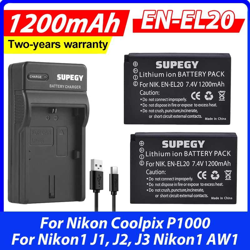 Аккумулятор EN-EL20 EN EL20 EN EL20a + зарядное устройство USB с портом Type-C для Nikon Coolpix P1000, Nikon1 J1, J2, J3, Nikon1 AW1 Аксессуары и запчасти
