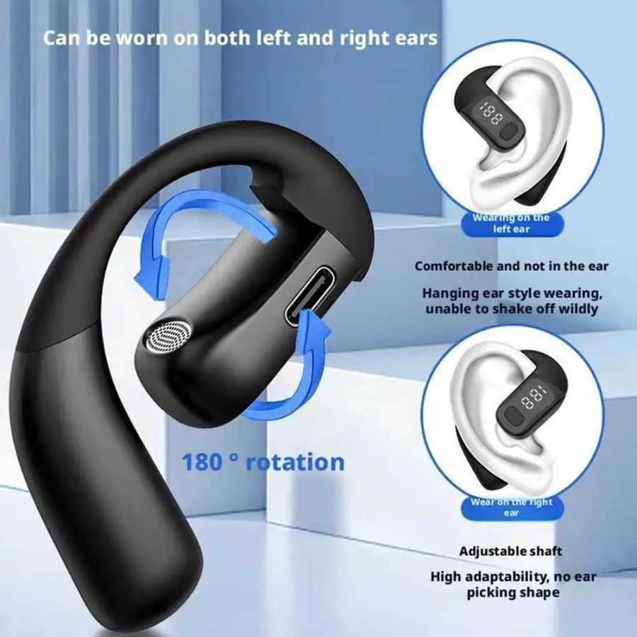 Беспроводные наушники Bluetooth 5.4 с длительным временем работы, креплением на ухо, для деловых звонков, водонепроницаемые, с объемным звуком, HD-микрофоном, для использования на улице S1H0 Портативное аудио и видео