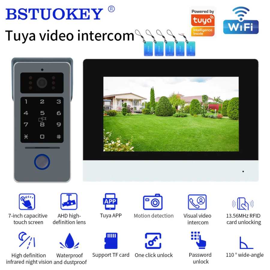 Видеодомофон с поддержкой Tuya App, Wi-Fi, 7/10 дюймов, комплект с монитором 1080P, уличной камерой, 2-проводным аудио и удаленной разблокировкой двери Доступ к автоматизации здания
