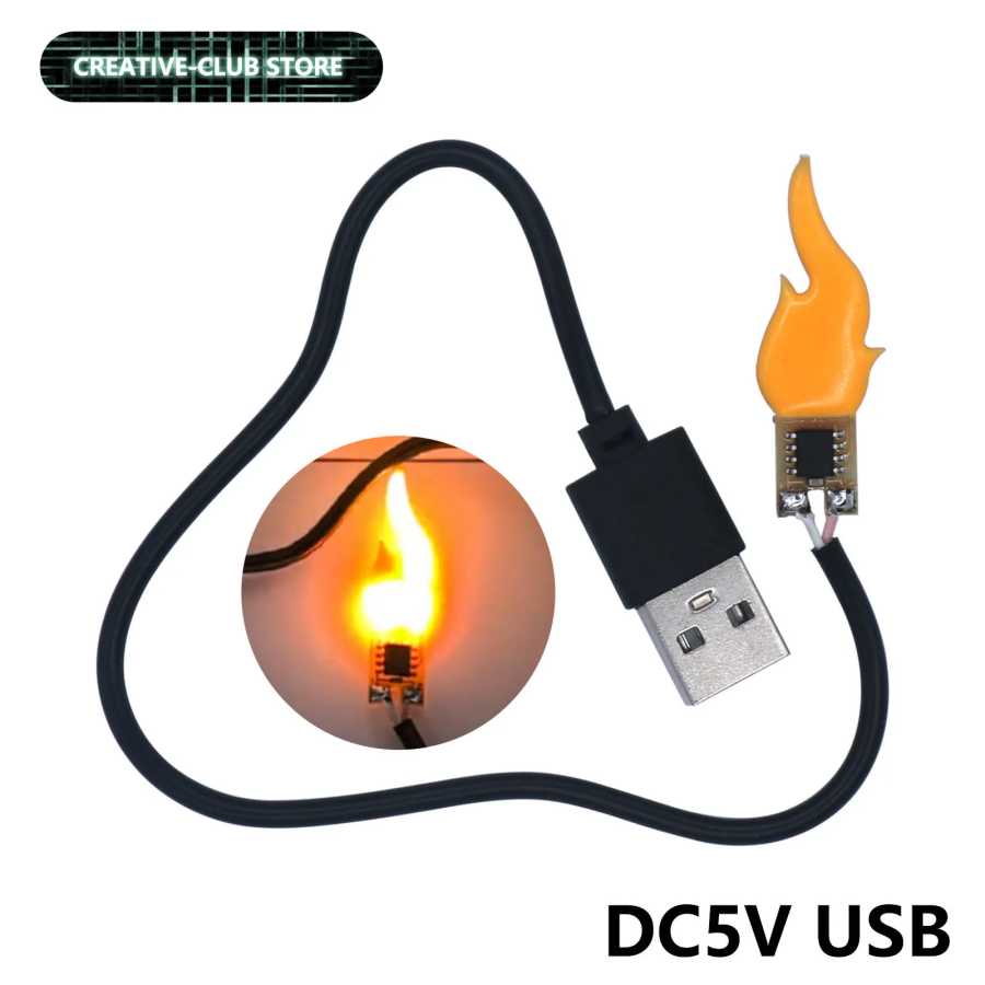 Светодиодная лампа-свеча с USB-интерфейсом, 5В, 2200К, имитация пламени Эдисона, для декоративного освещения на день рождения, аксессуары для DIY-проектов Аксессуары для освещения