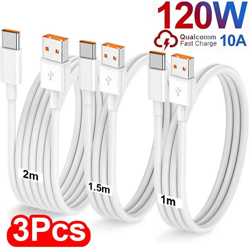 3/1 шт. кабель для быстрой зарядки, 120 Вт, 10 А, USB A к типа C, быстрое зарядное устройство, высокоскоростные кабели для передачи данных для Samsung Xiaomi Huawei Аксессуары и запчасти